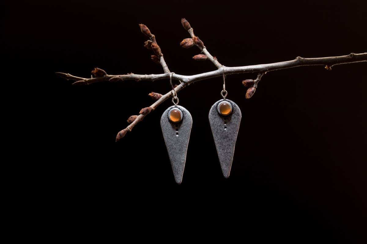 Earrings hanging from tree branch