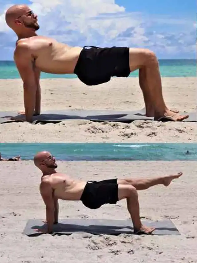 a man doing a plank on a beach