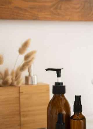 Bottles of skincare on bathroom counter