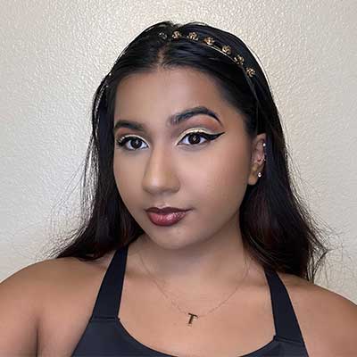 Finished cut crease eye look.